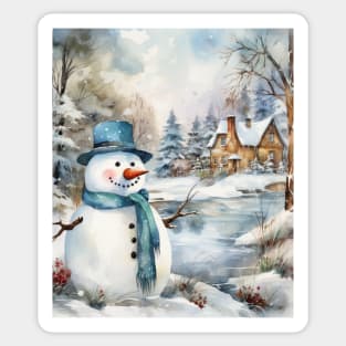 Snowman Log Cabin Winter Sticker